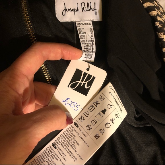 NWT JOSEPH RIBKOFF OFF-THE-SHOULDER BLACK AND TAN DRESS WOMENS 10 - Picture 5 of 11